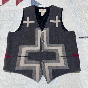 Native‎ Jackets etc Wool Vest Charcoal Grey Southwest Geometric Mens Large